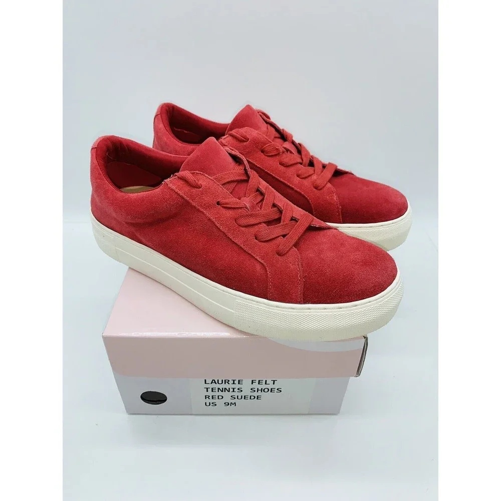 Laurie Felt Women's Lace Up Tennis Shoes Red Suede US 9M - Picture 1 of 11